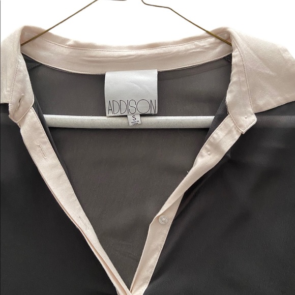 ADDISON sheer black-grey blouse with shirt collar, size small - Picture 3 of 4